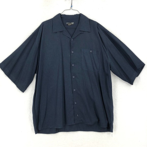 TRUST Mens 4XL Navy Blue Casual Shirt Linen Blend Button Up Short Sleeve Pocket - Picture 1 of 6